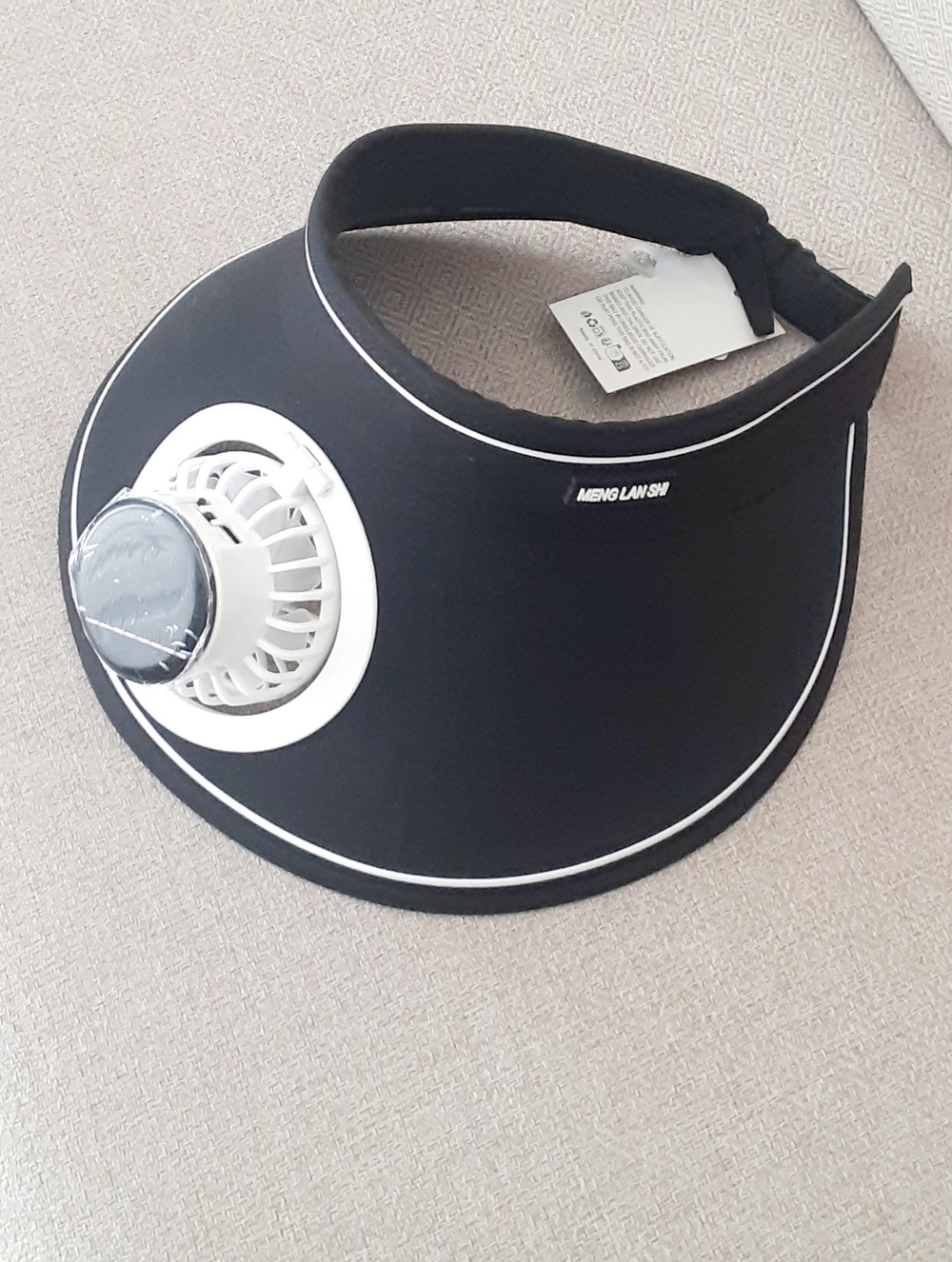 Black Solar Powered Cooling Sun Visor  with Built-in Fan Come With USB Charger